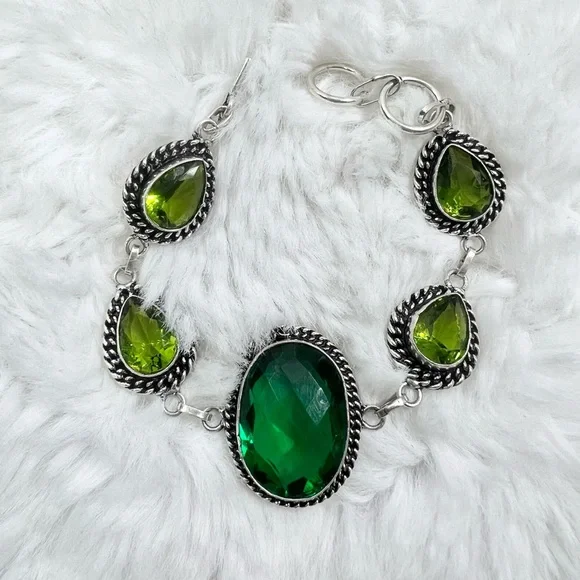 Peridot Rope Design 925 Pendant Bracelet Earrings & Chain (synthetic stones) - Picture 4 of 11